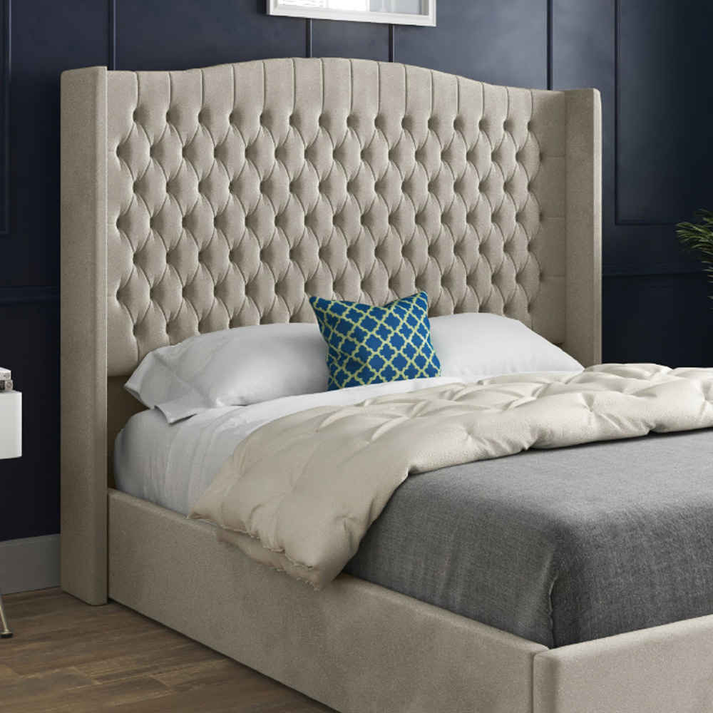 Rana Double Silver Soft Velvet Upholstered Bed Frame with Curved Top Winged Headboard Image 3