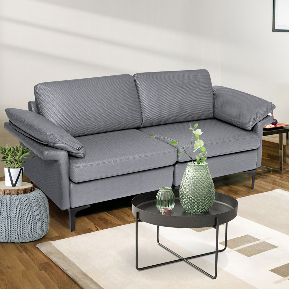 Costway 2 Seater Grey Upholstered Sofa Image 4