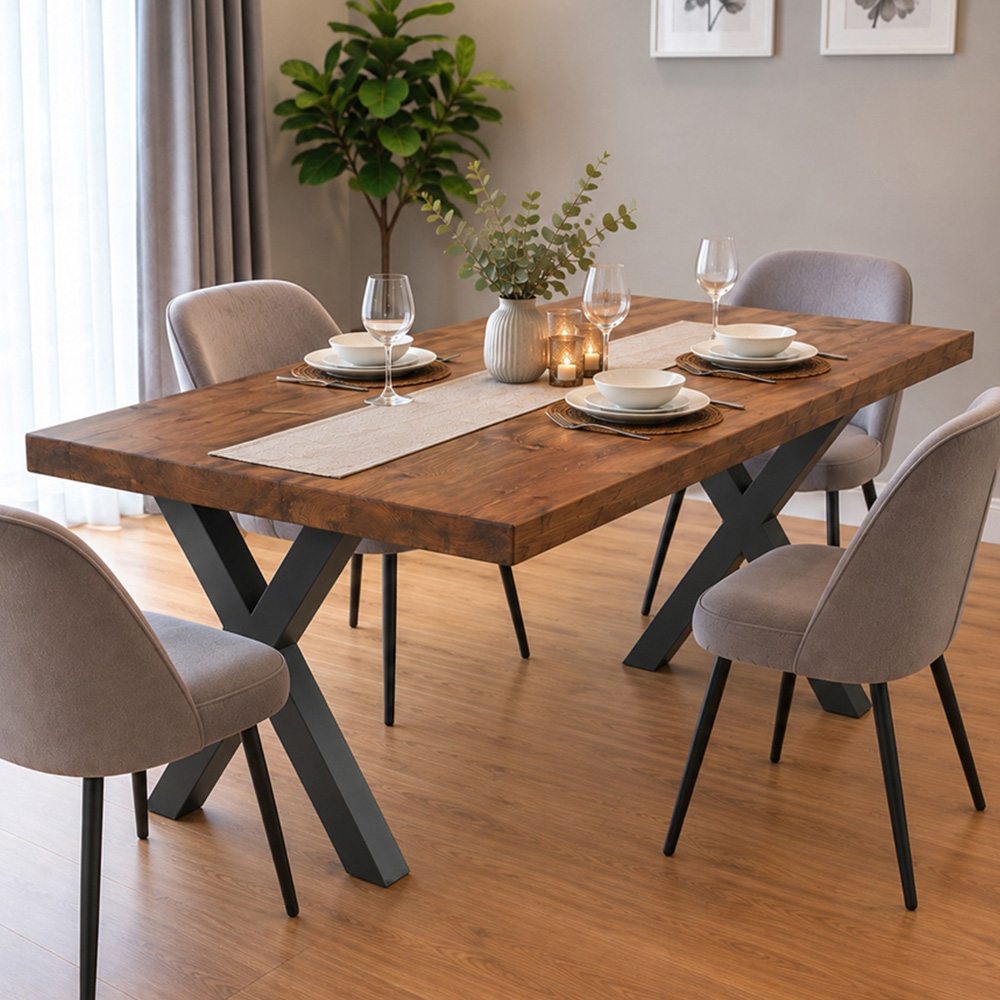 Homebase Dark Oak 6 Seater Chunky and Sturdy Dining Table 70 x 180cm Image 1