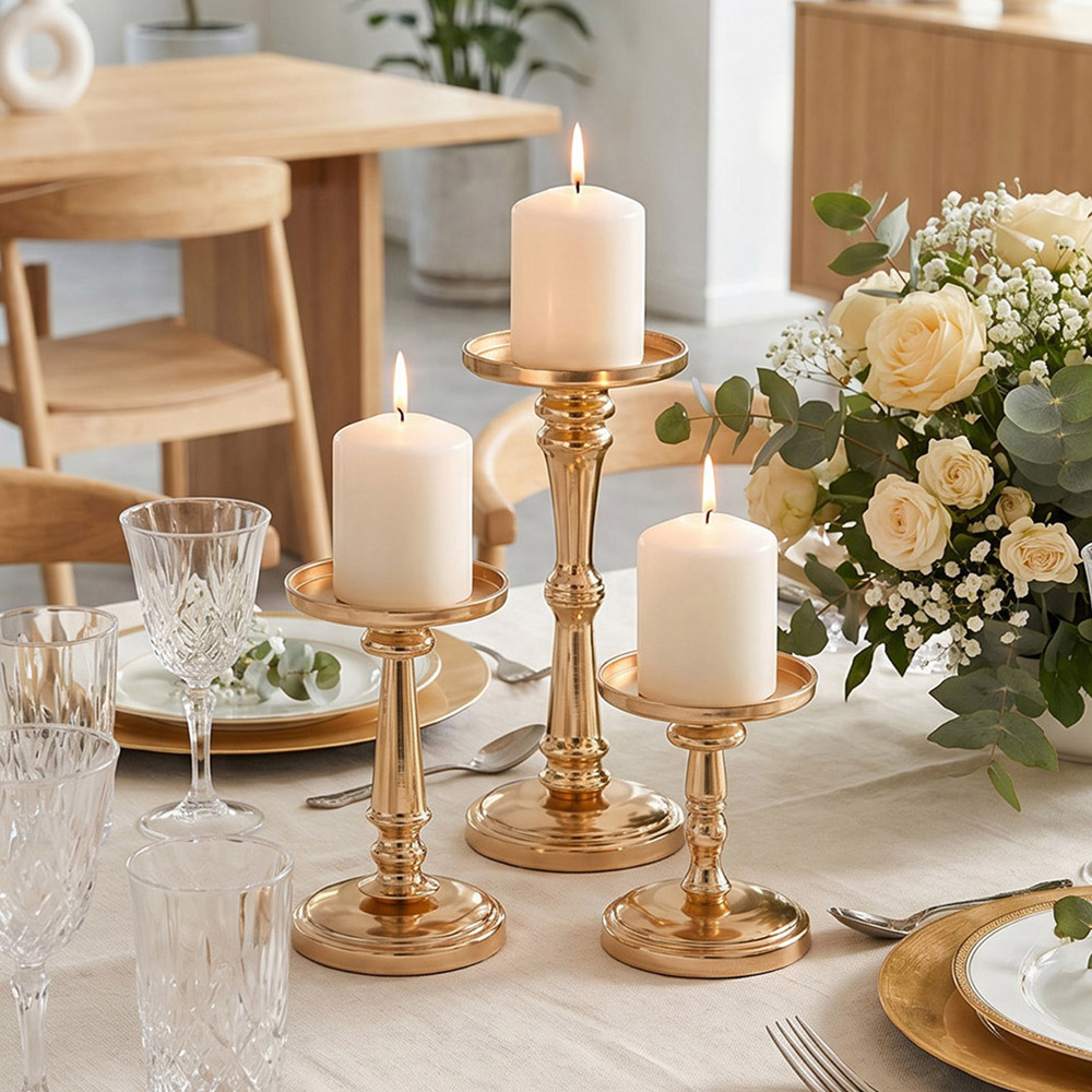 Living and Home Gold Metal Tiered Candle Holder Set of 3 Image 2