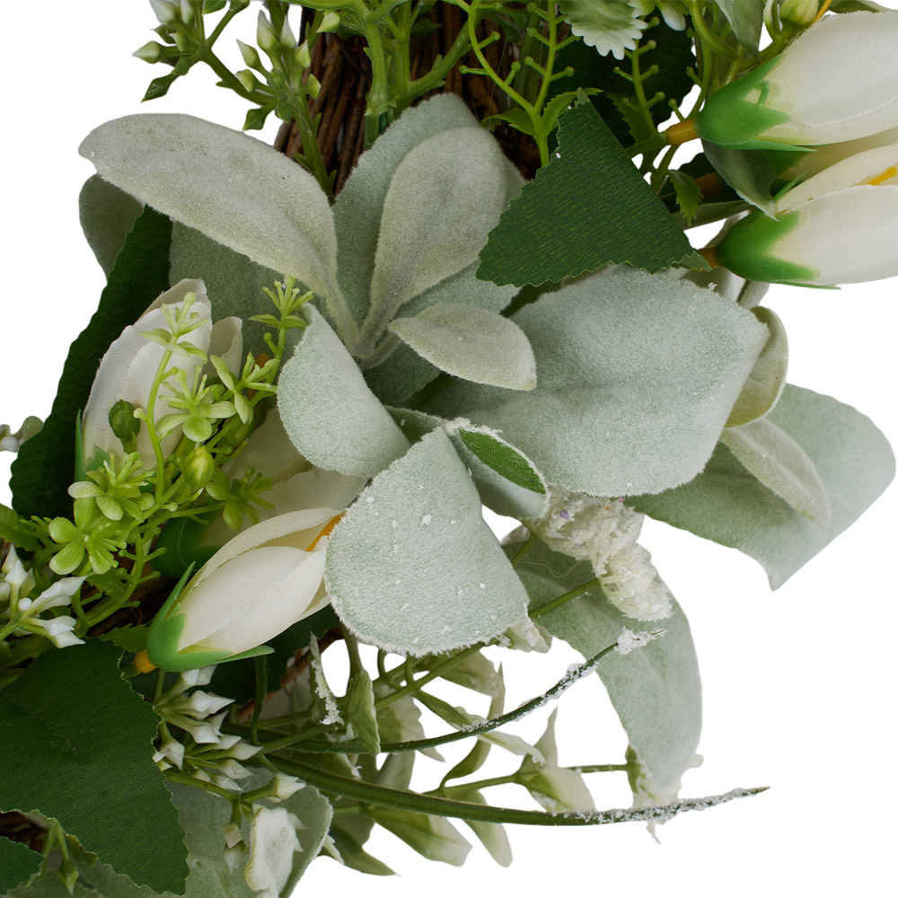 Living and Home Artificial Tulip Rustic Door Wreath with Green Leaves 43cm Image 5
