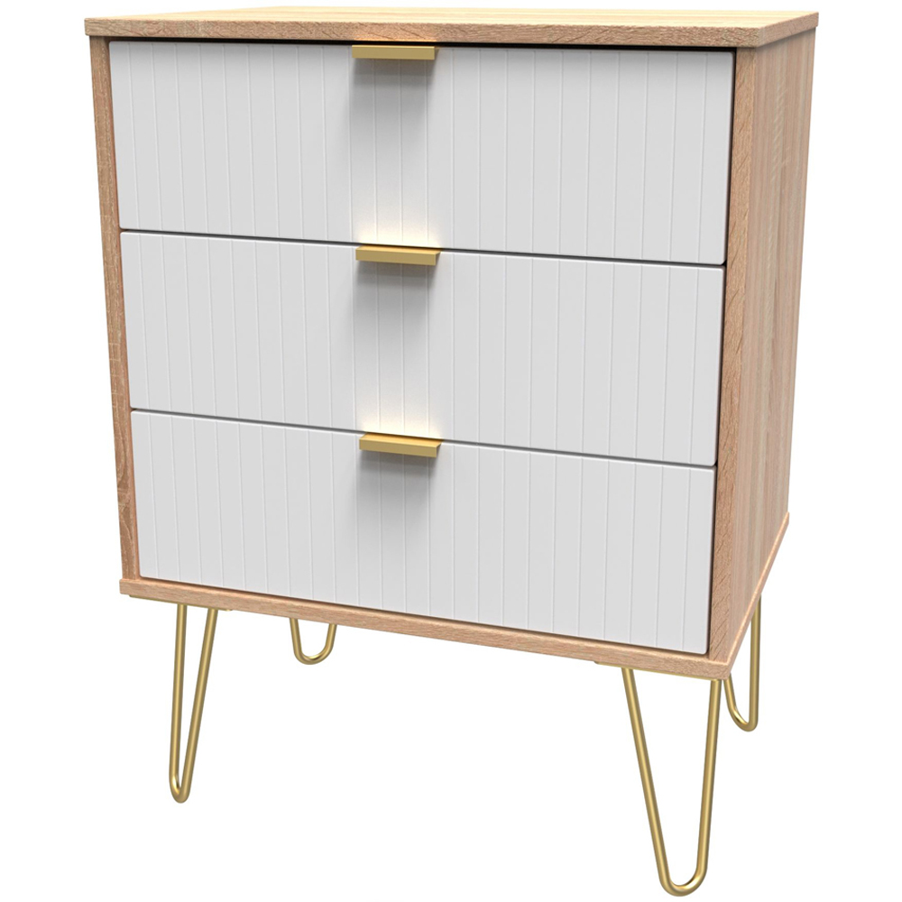 Crowndale 3 Drawer White Matt and Bardolino Oak Chest of Drawers Ready Assembled Image 2