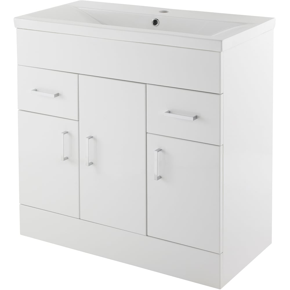 nuie Eden 3 Door 2 Drawer Gloss White Floor Standing Vanity Unit with Minimalist Basin 800mm Image 1
