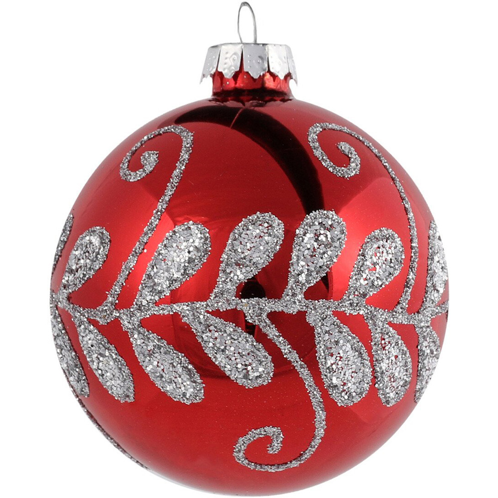 Red Silver Glitter Design Bauble - Red Image 2