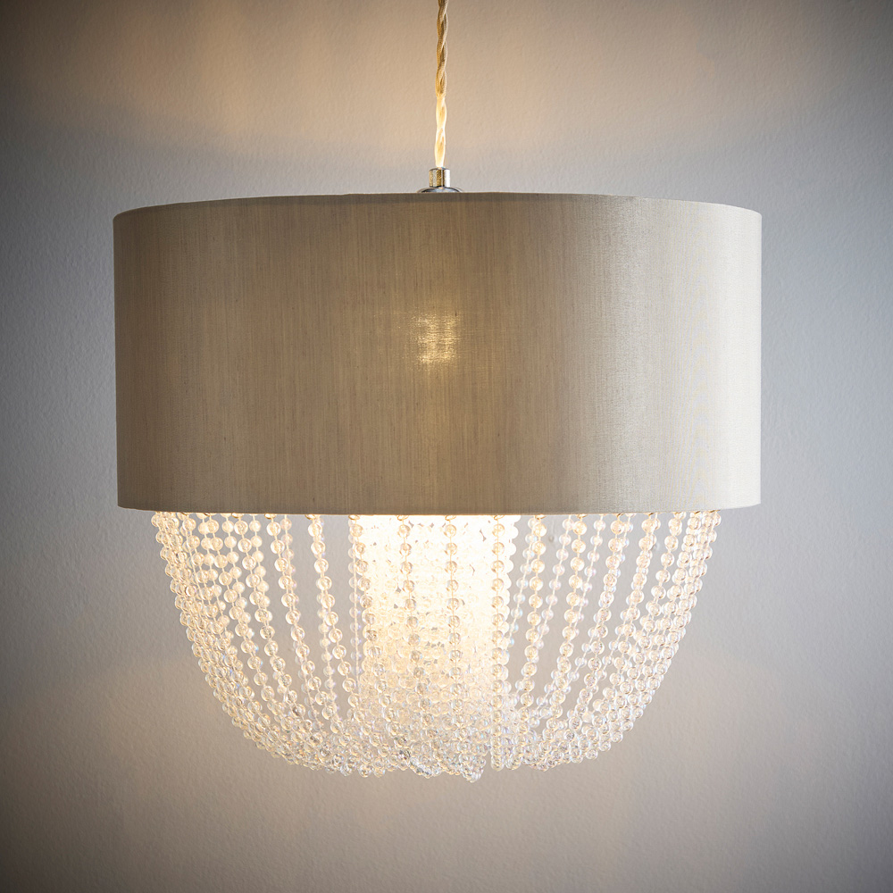 Kliving Charlotte Grey Fabric Clear Acrylic Beads Pendant Light Image 3