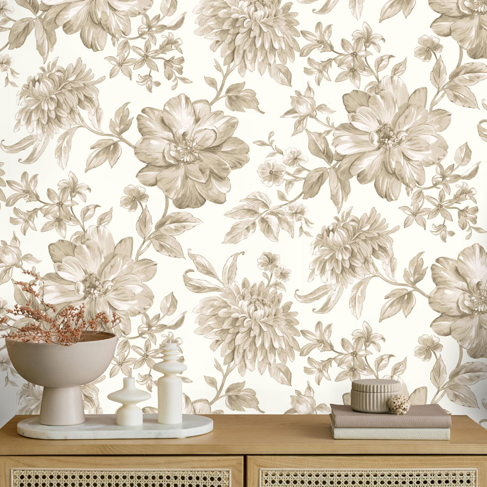 Fine Decor Isabella Floral Natural Wallpaper Image 4