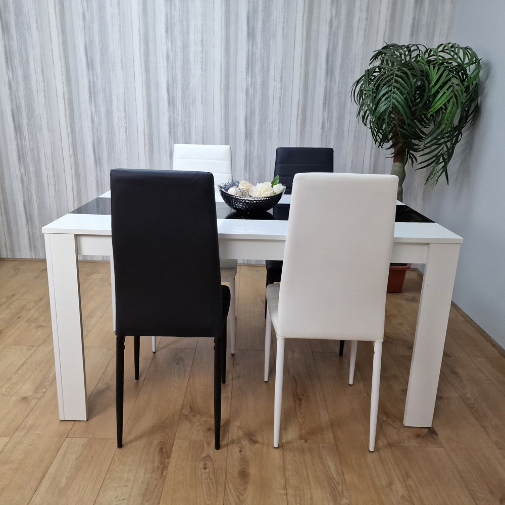 Portland Leather and Wood 4 Seater Dining Set White and Black Image 3