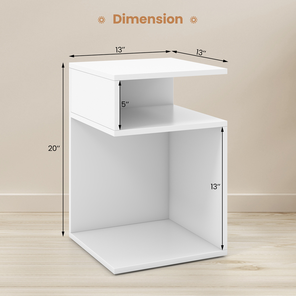 Costway 2 Shelf White S Shaped Side Table Image 9