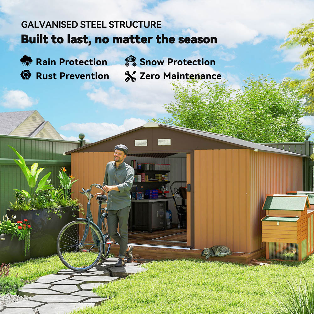 Outsunny 13 x 11ft Brown Metal Apex Garden Shed Image 3