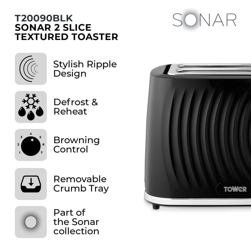 Tower Sonar EEJB341 Black 20L Microwave with 2 Slice Toaster and 1.7L Kettle Set Image 7