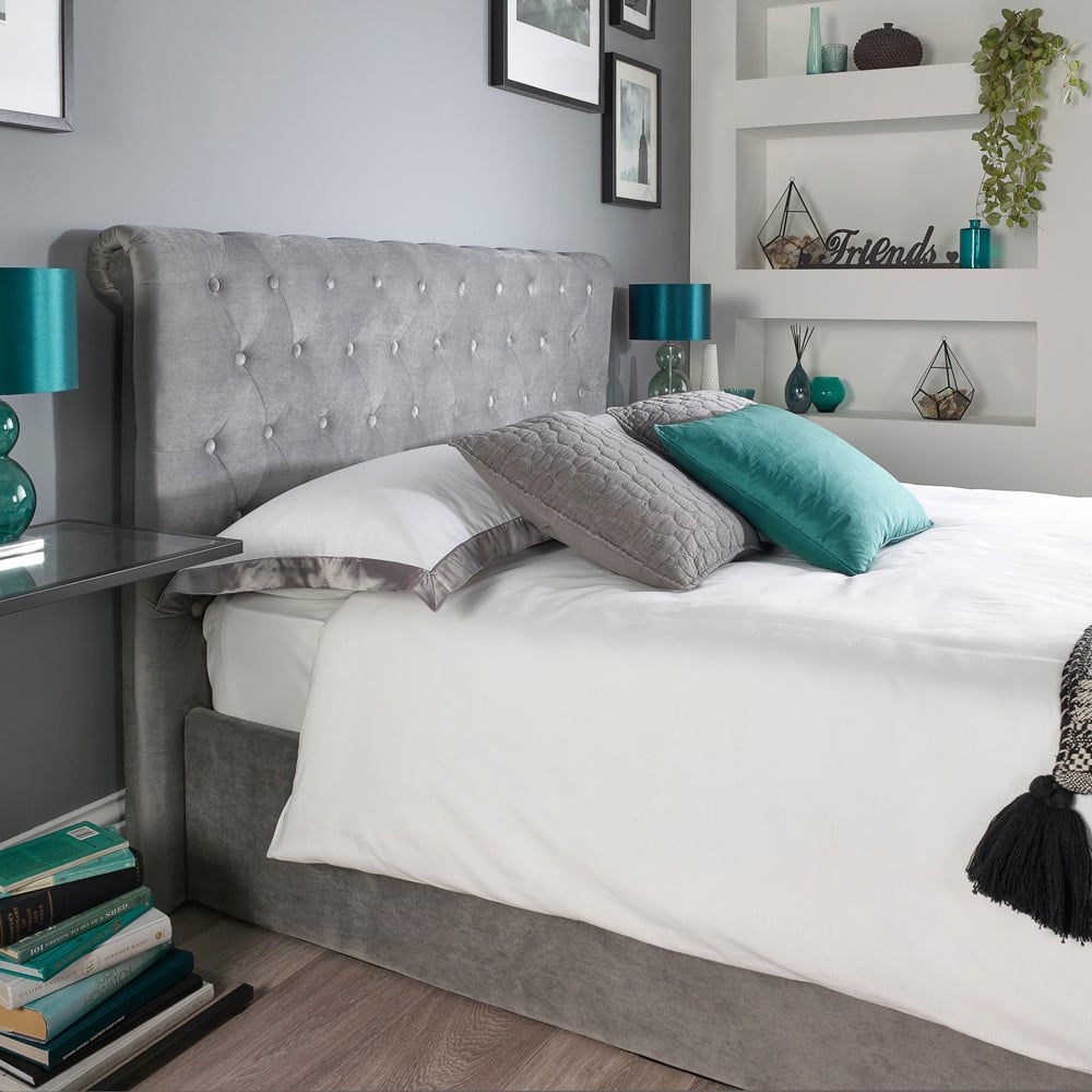 Aspire Chesterfield Double Grey Ottoman Bed Image 3