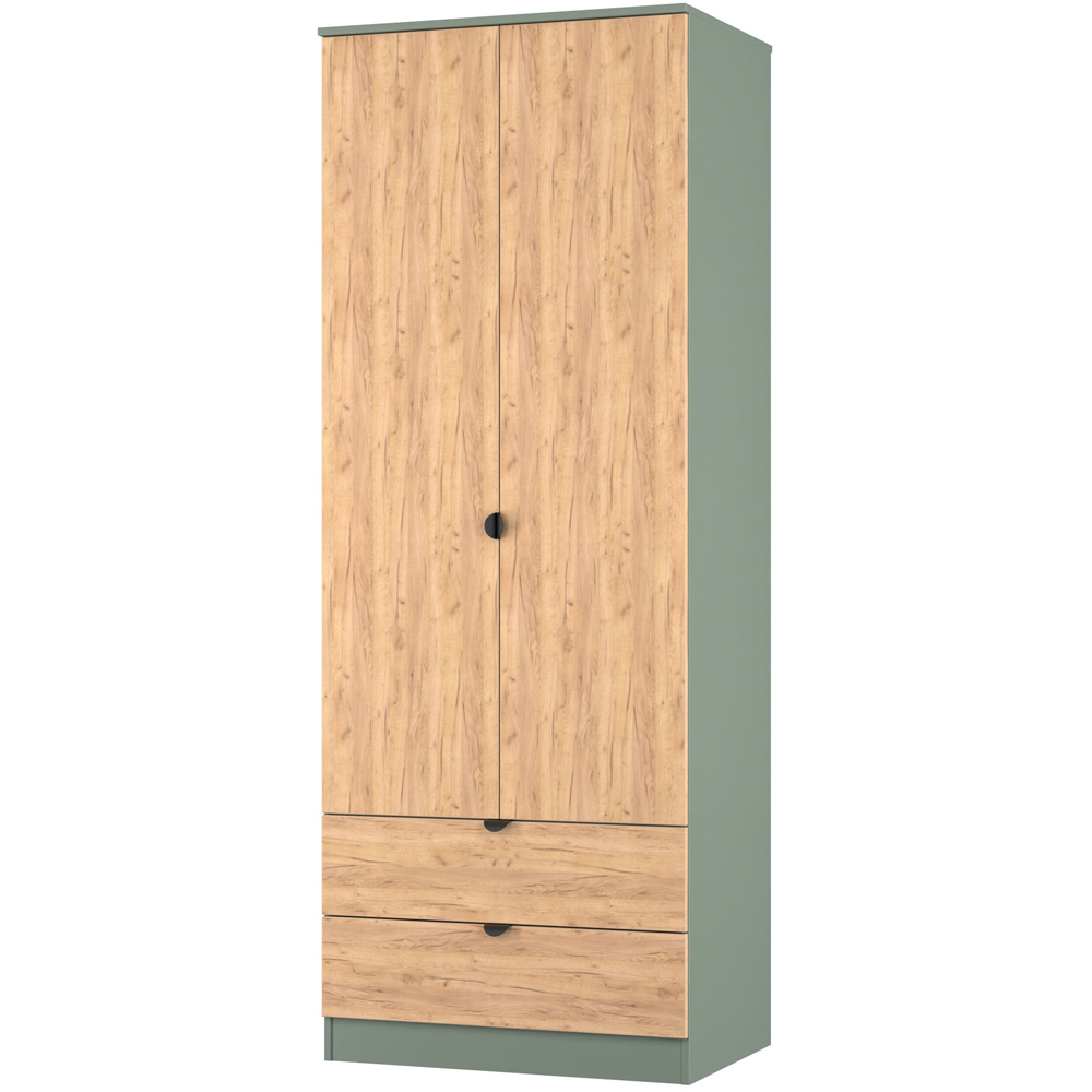 Crowndale Bora 2 Door 2 Drawer Gold Oak and Reed Green Tall Double Wardrobe Image 4