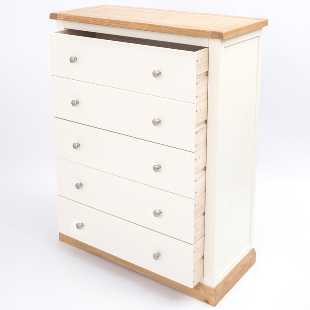 Cabinet Bits Trevi 5 Drawer White Chrome Knob Chest of Drawers Image 5