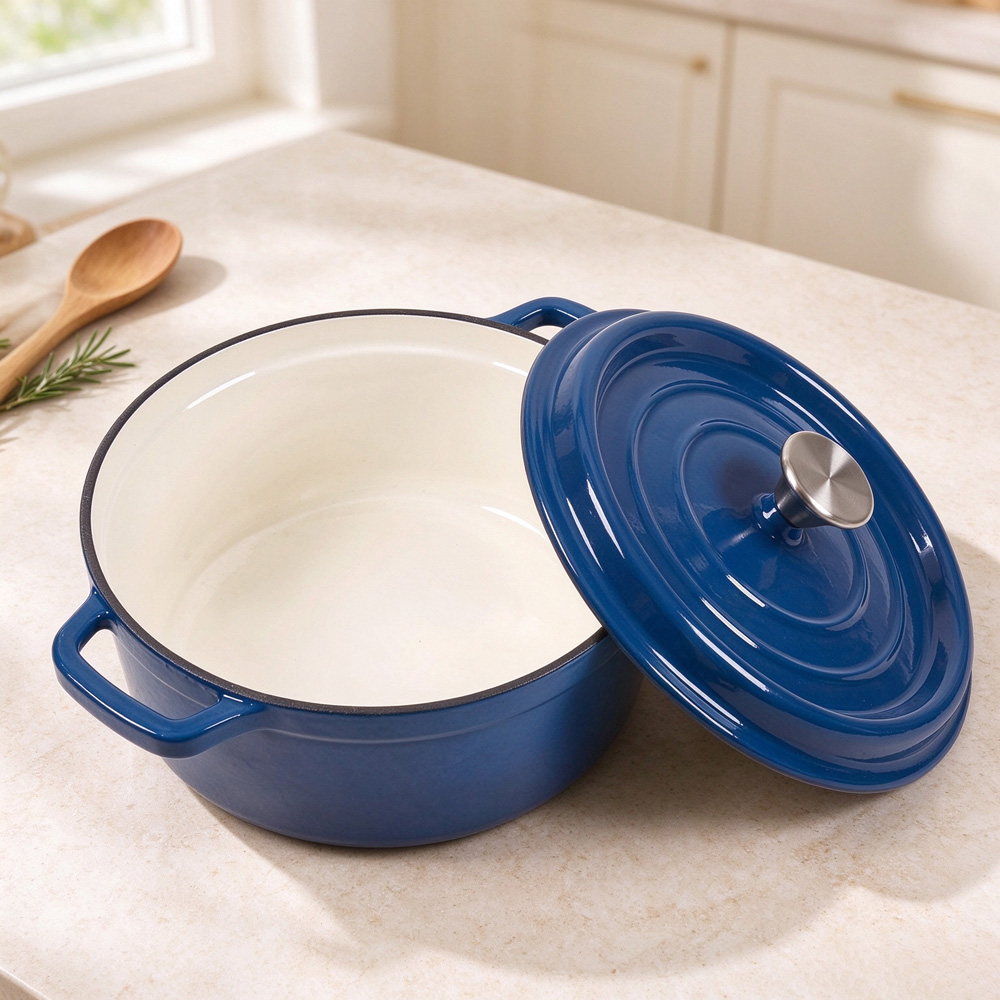 Living and Home Dark Blue Enamelled Cast Iron Dutch Oven Pot 6L Image 7