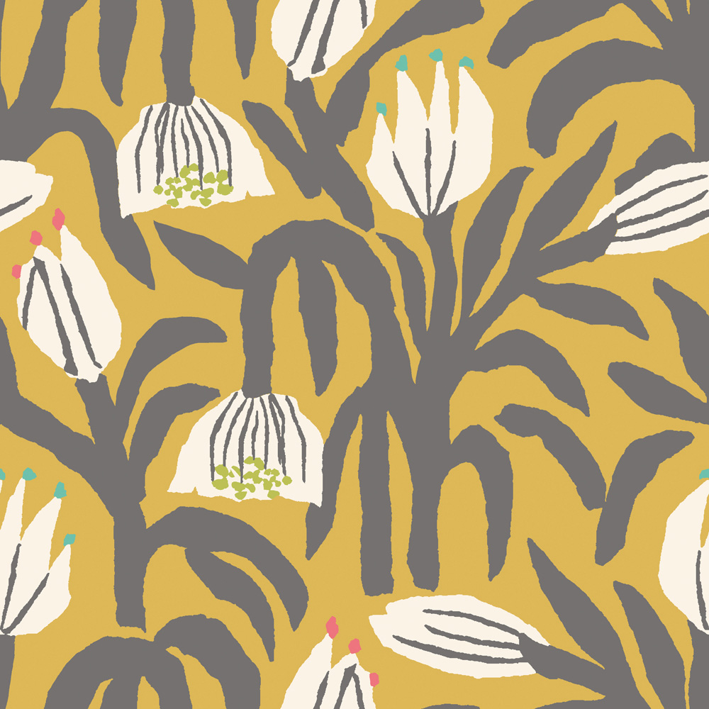 Hoopla Walls Chunky Flower Mustard Smooth Matt Wallpaper Image 1