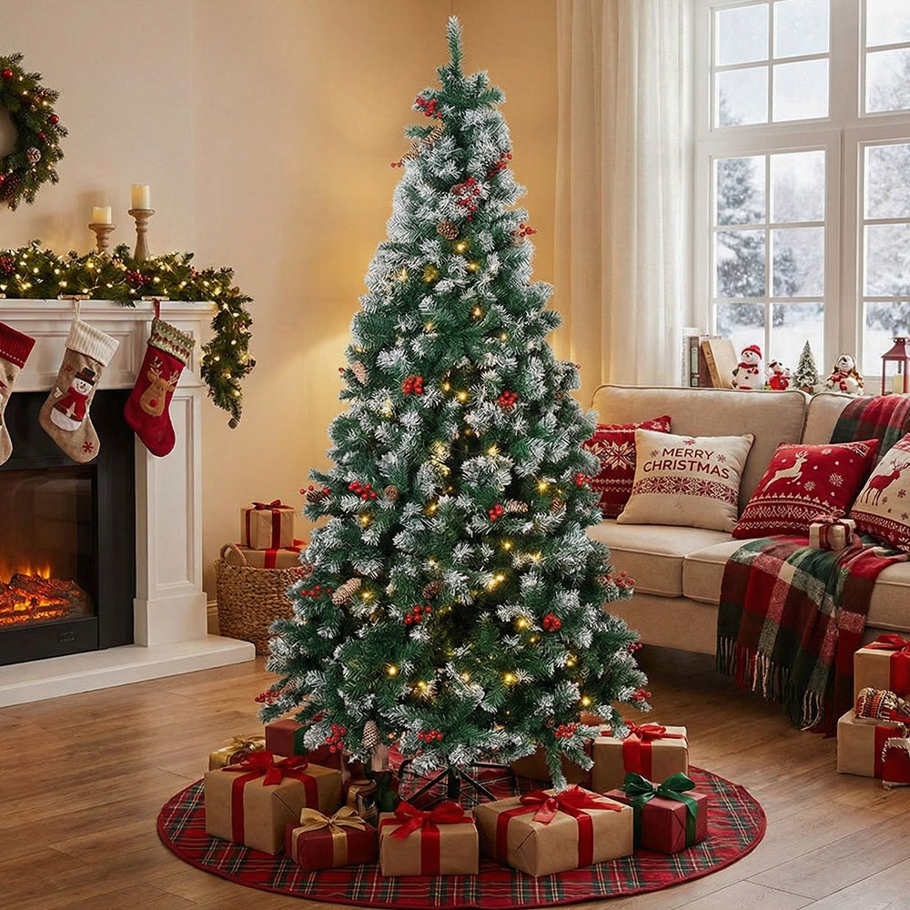 Living and Home 300 Warm White LED Pre-Lit Artificial Christmas Tree with Metal Stand 5.9ft Image 2