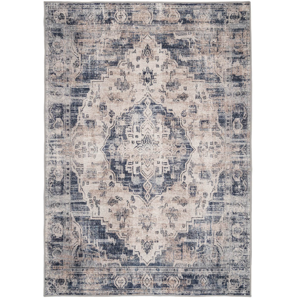 Kukoon Distressed Vintage Medallion Beige Blue Washable Rug 160 x 230cm Image 1