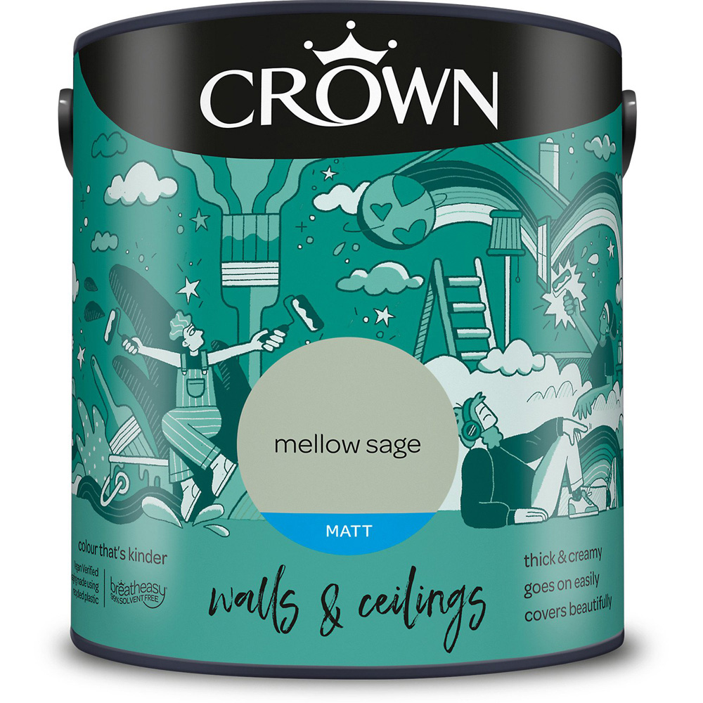 Crown Wall & Ceilings Mellow Sage Matt Emulsion Paint 2.5L Image 2