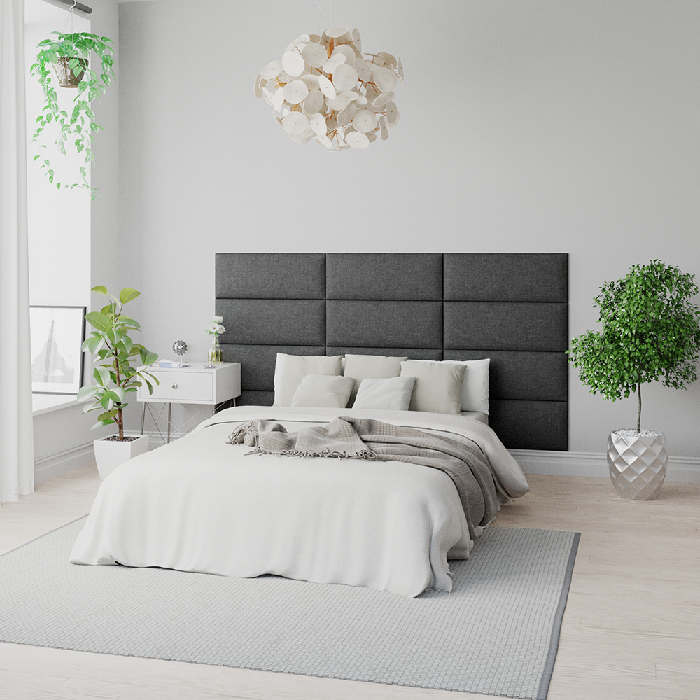Aspire EasyMount Charcoal Saxon Twill Upholstered Wall Mounted Headboard Panels 2 Pack Image 1