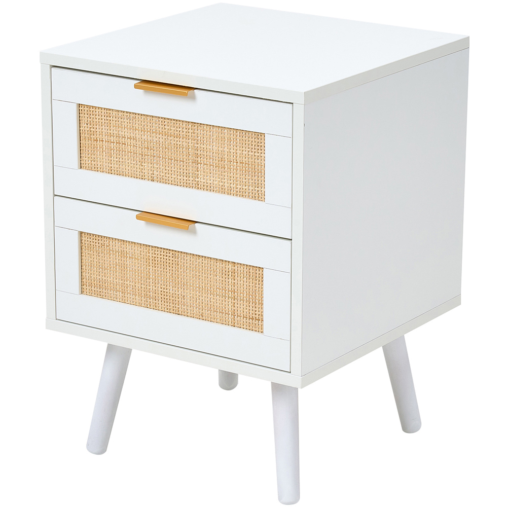 Living and Home 2 Drawer White Rattan Bedside Table Set of 2 Image 2
