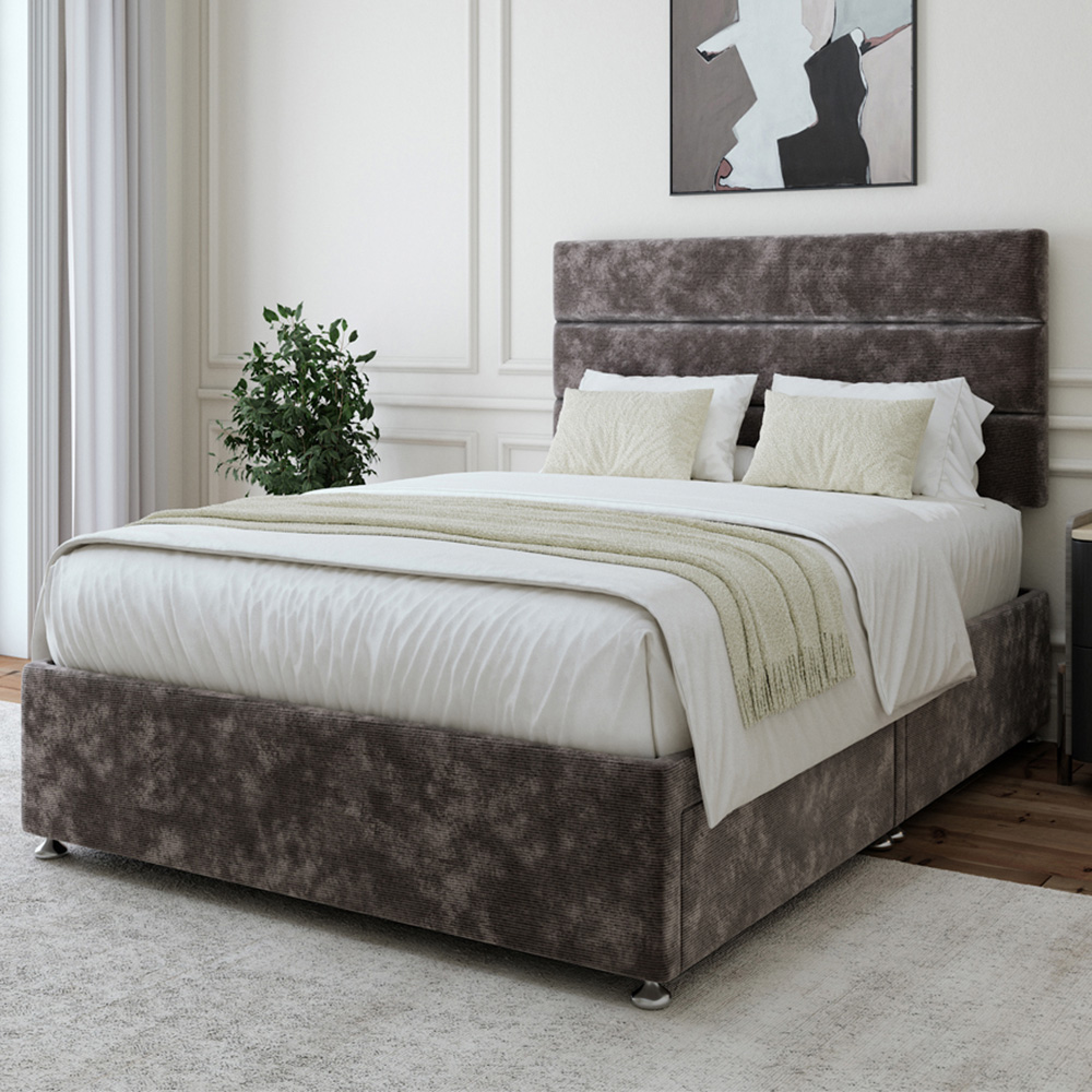 Bedmaster King Size Charcoal Chenille 2 Drawer Divan Base with Milan Headboard Image 1
