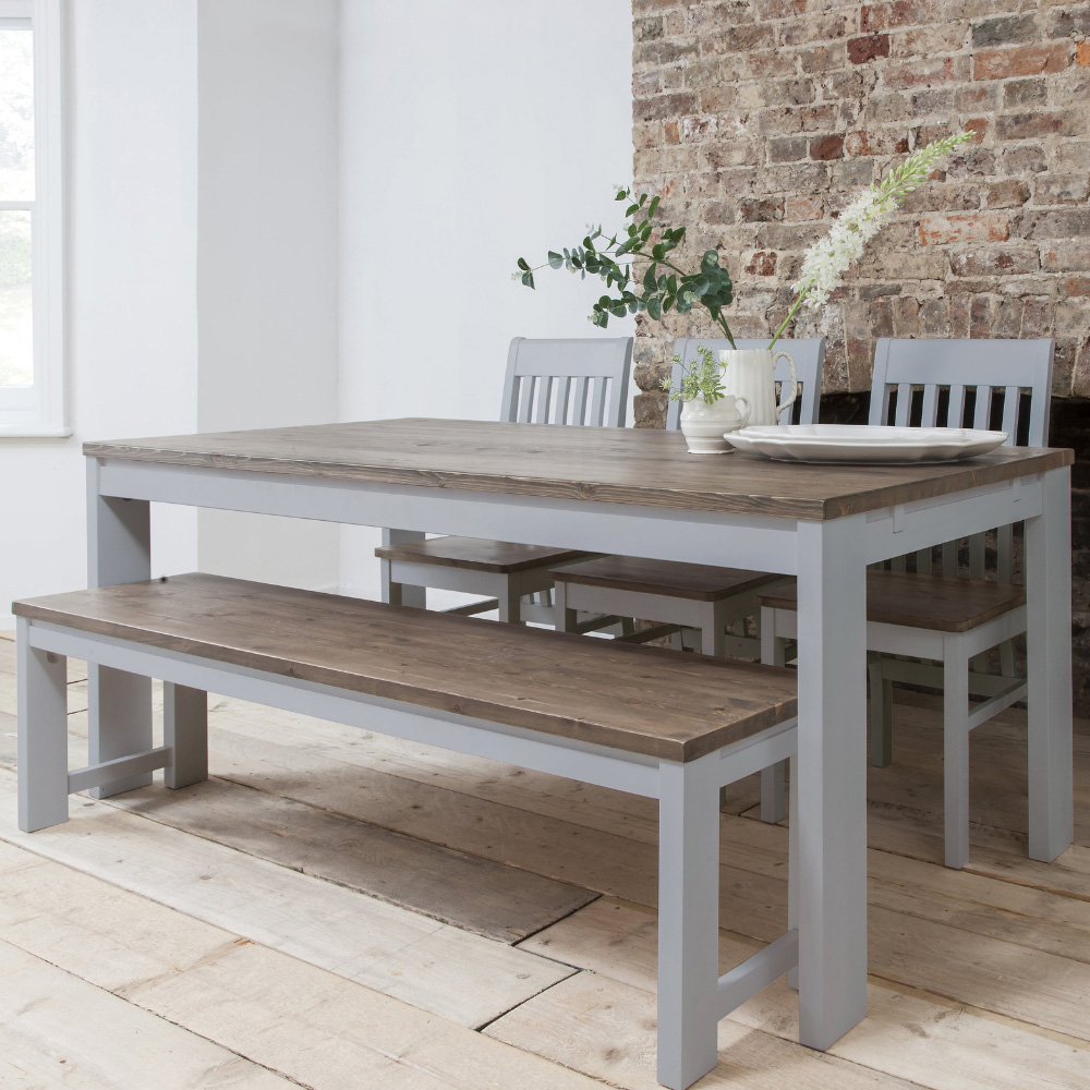 Noa and Nani Hever Grey and Dark Pine Dining Bench Image 3