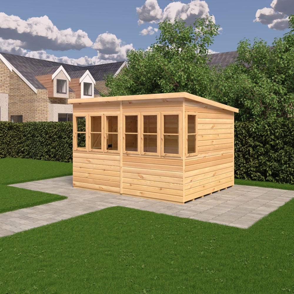 Shire 10 x 6ft Shiplap Style A Sun Pent Shed Image 2