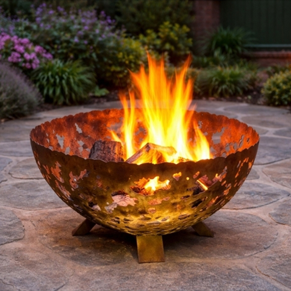 Glendale Rust Effect Half Ball Forest Fire Pit Half Fire Bowl 58cm Image 2