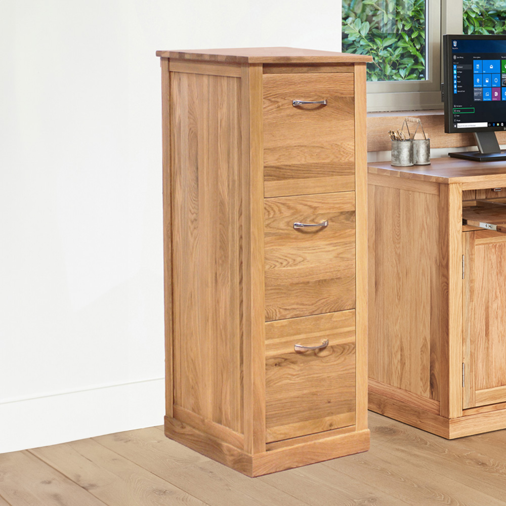 Baumhaus Mobel 3 Drawer Oak Filing Cabinet Image 2
