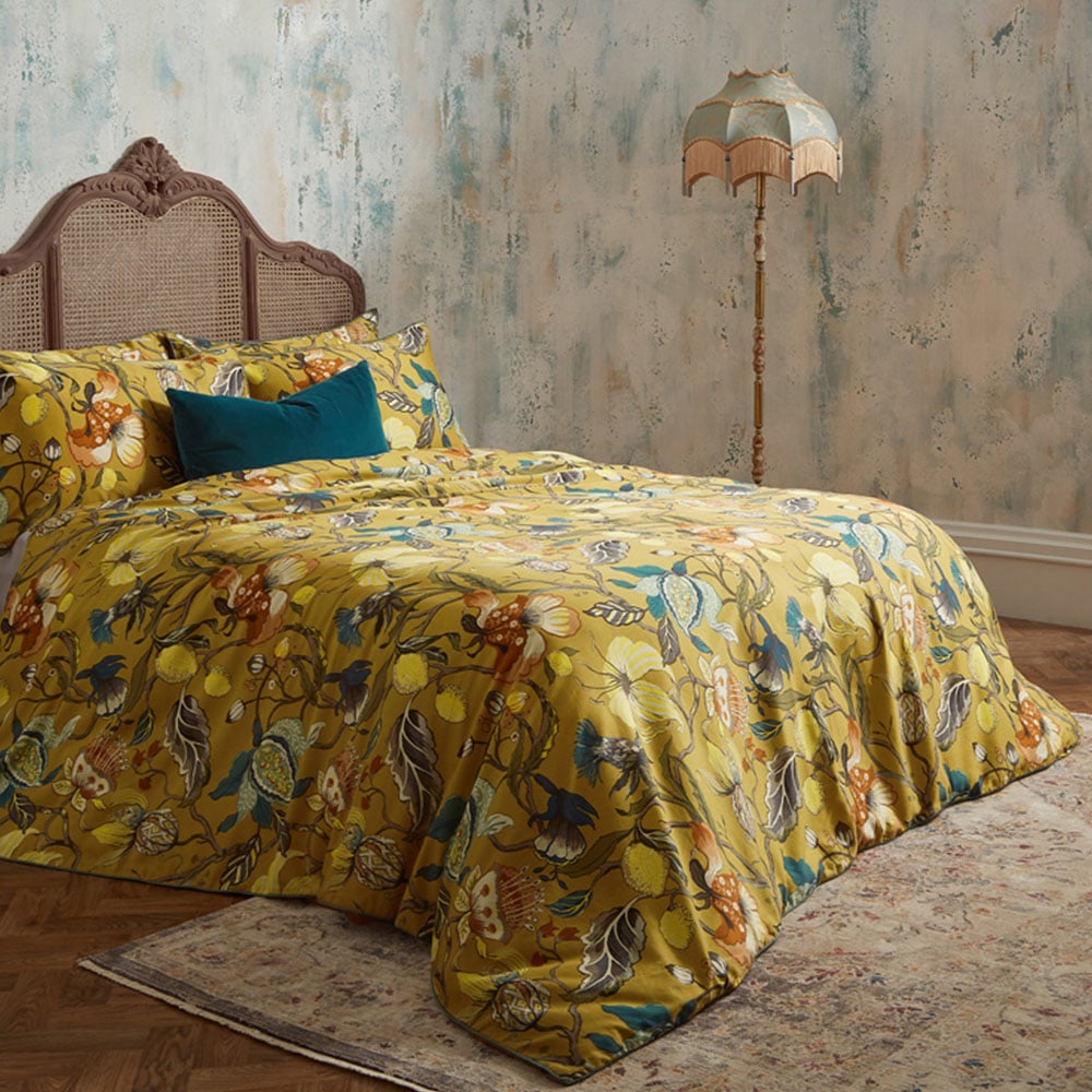 EW by Edinburgh Weavers Morton Floral King Size Ochre Cotton Sateen Duvet Cover Set Image 1