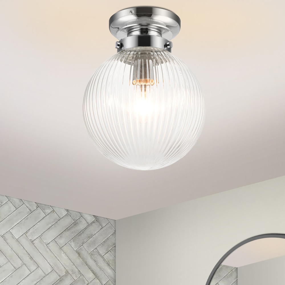 Cosylyte Finley Chrome Ribbed Glass Ceiling Light Image 2