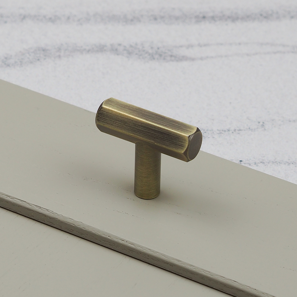 Handle & Home Antique Brass Hexagon T-Bar Pull Cupboard Knob 40mm Image 2