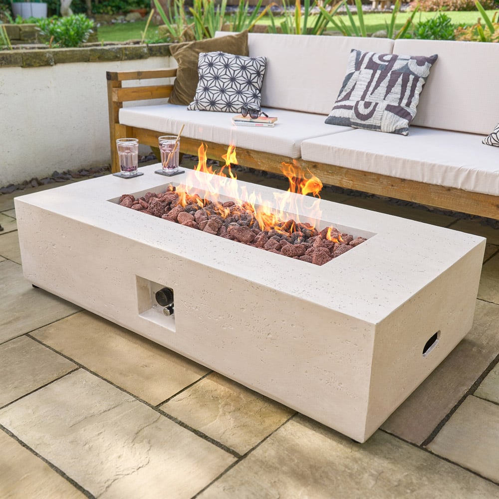 Field & Flame Liana Travertine Low Rectangle Style Gas Fire Pit 50000 BTU Image 2