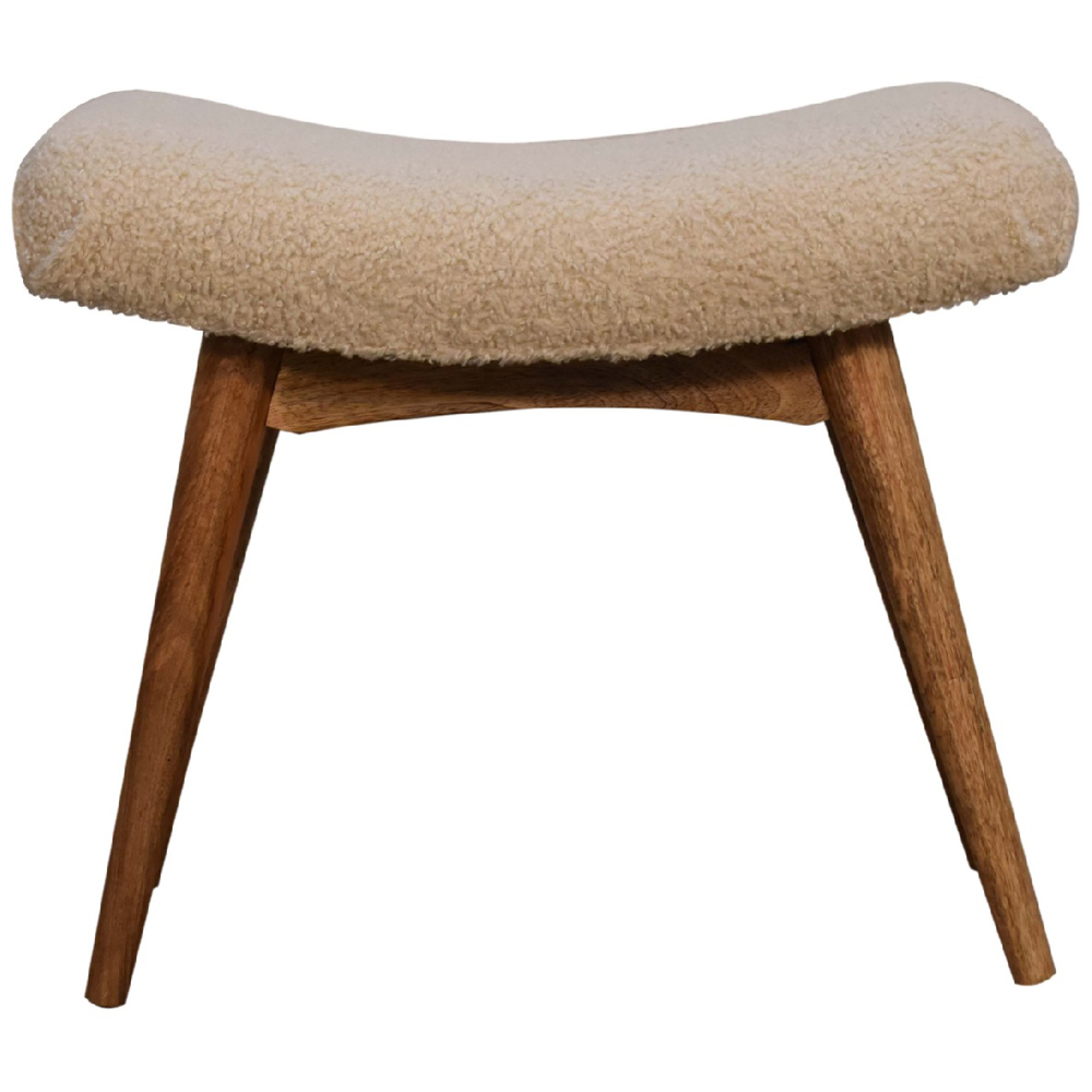 Artisan Furniture Cream Single Seater Boucle Solid Wood Curved Bench Image 2