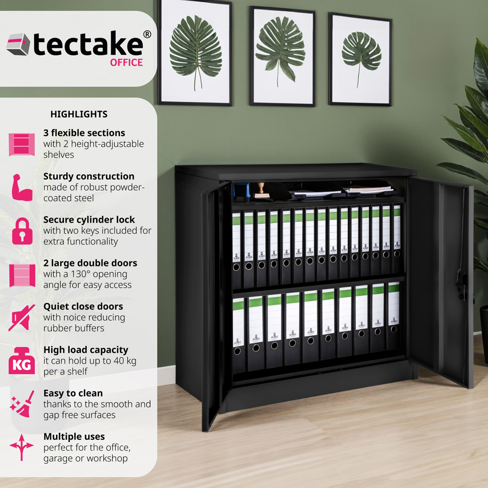 tectake 2 Door 3 Shelf Black Filing Cabinet Image 4