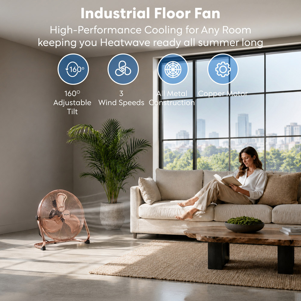 Air Pro Copper 3 Speed Powerful Air Cooling and Circulating Floor Fan 20 inch Image 2