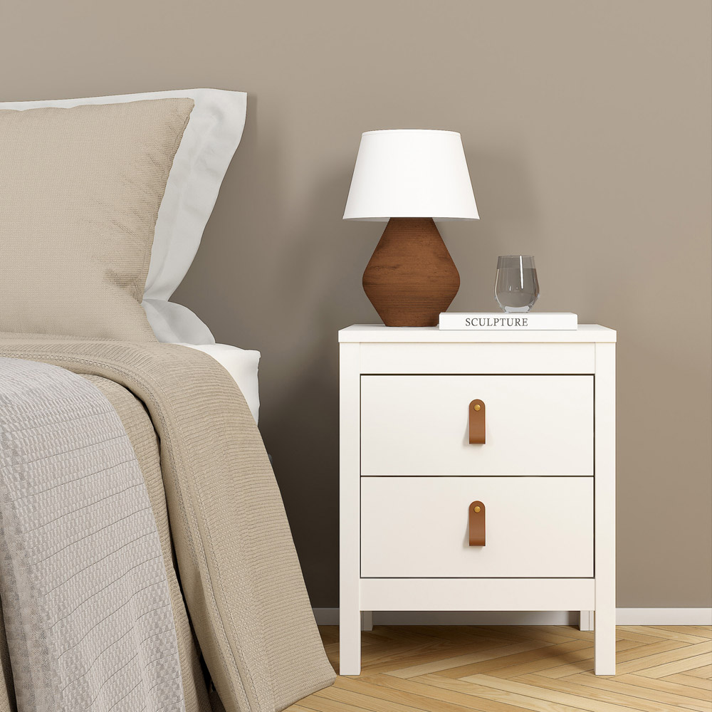 Florence Barcelona 2 Drawer White Bedside Table Image 6