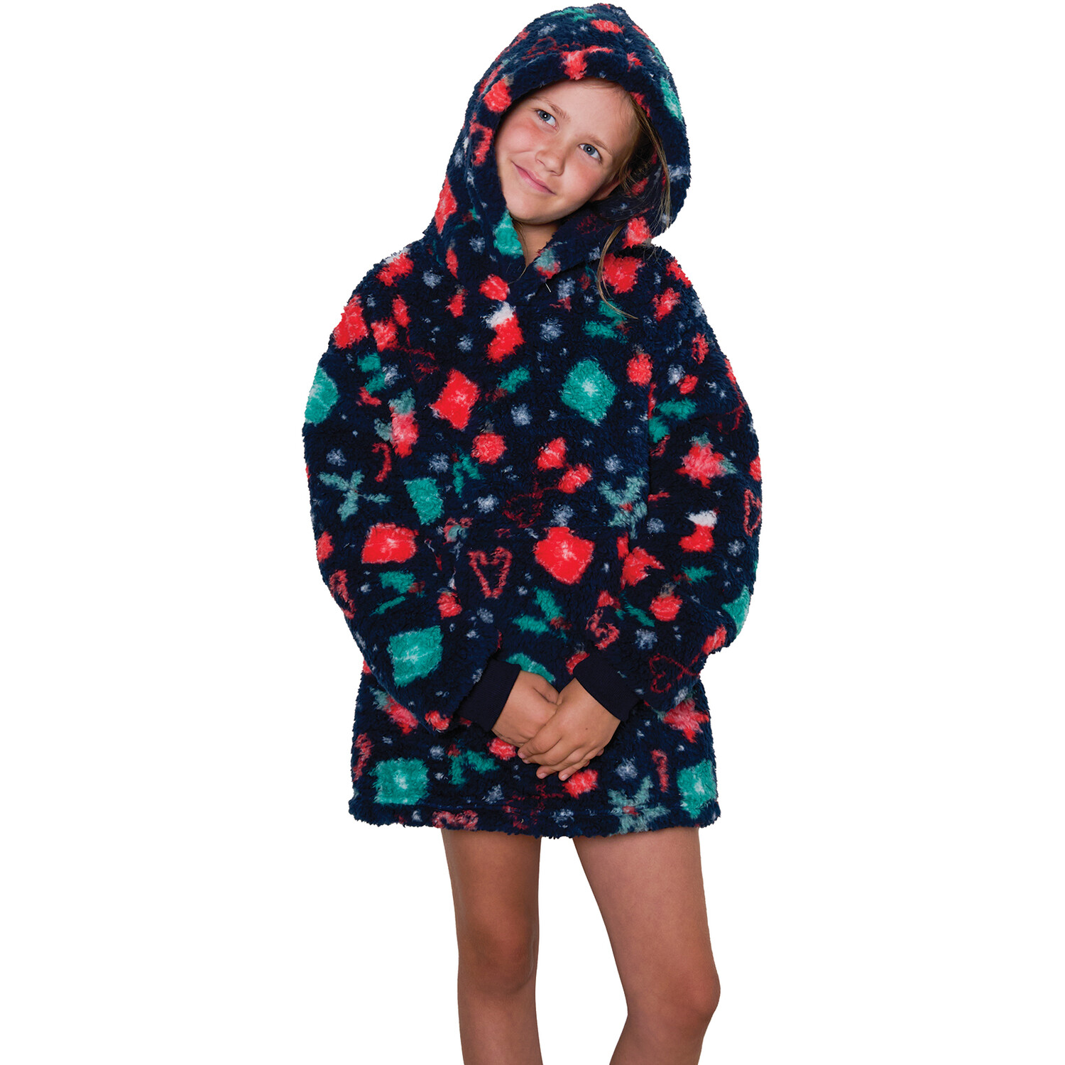 Festive Christmas Sherpa Hoodie Navy 50cm Image 2