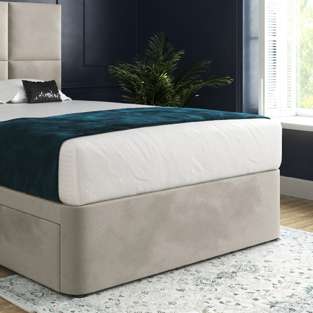 Caprio Silver Super King Size Upholstered Divan Bed Frame with Floorstanding Cube Headboard Image 4