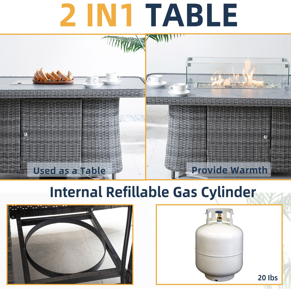 Direct Wicker Grey Rattan Height Adjustable Rising Gas Fire Pit Table Image 7