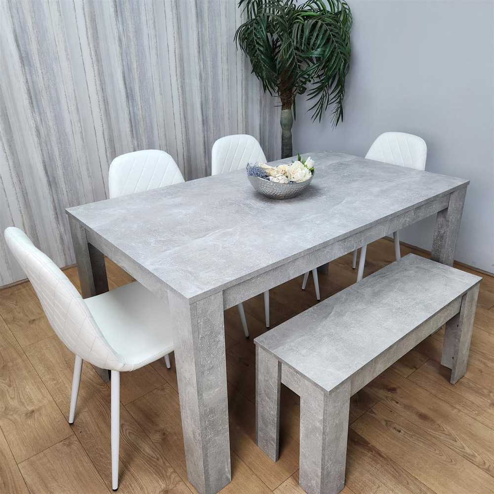 Portland 6 Seater Dining Set Stone Grey Effect and White Image 2