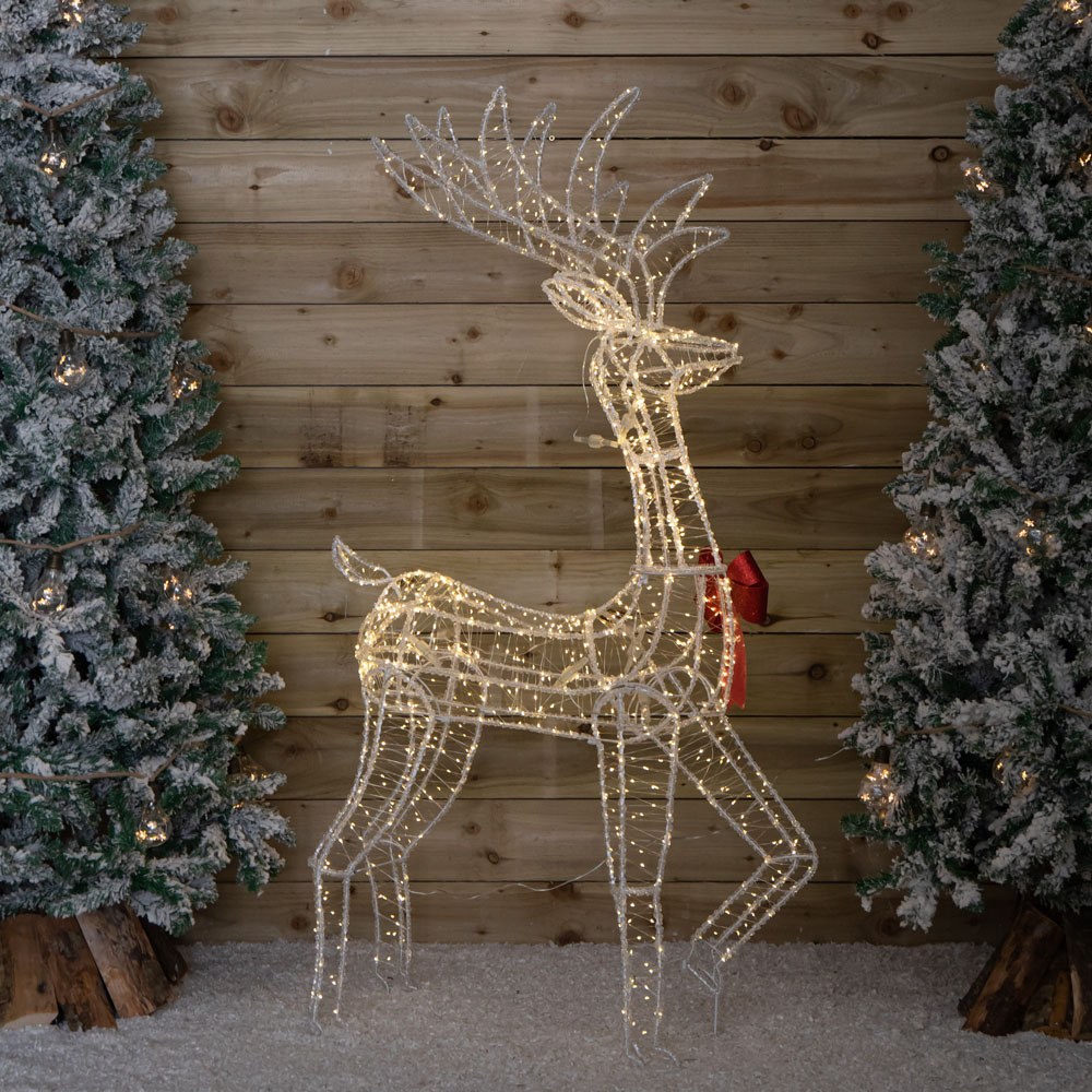 Samuel Alexander 940 Warm White LED Light-Up Acrylic Deer Christmas Decoration with Red Bow 148cm Image 2