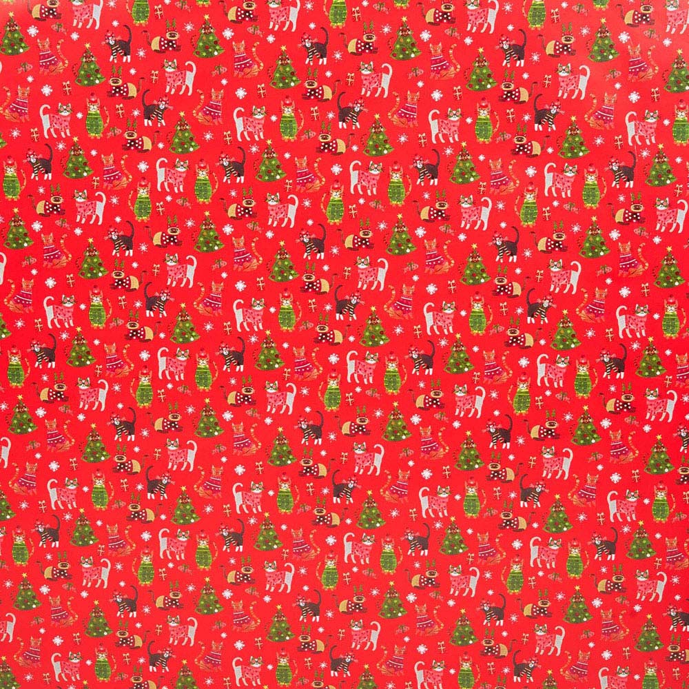 Feline Festive Wrapping Paper Red Image 3