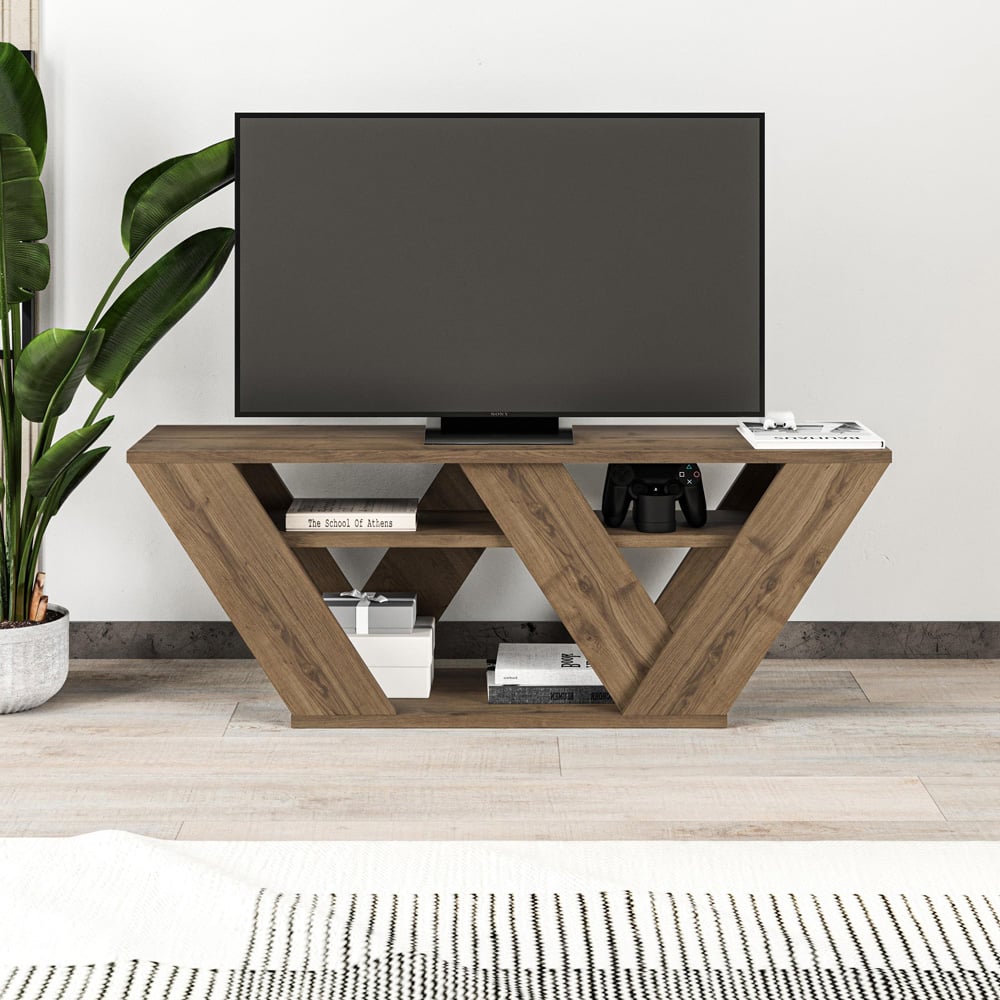 Decortie Pipralla 2 Shelf Dark Oak Effect Modern TV Unit Image 5