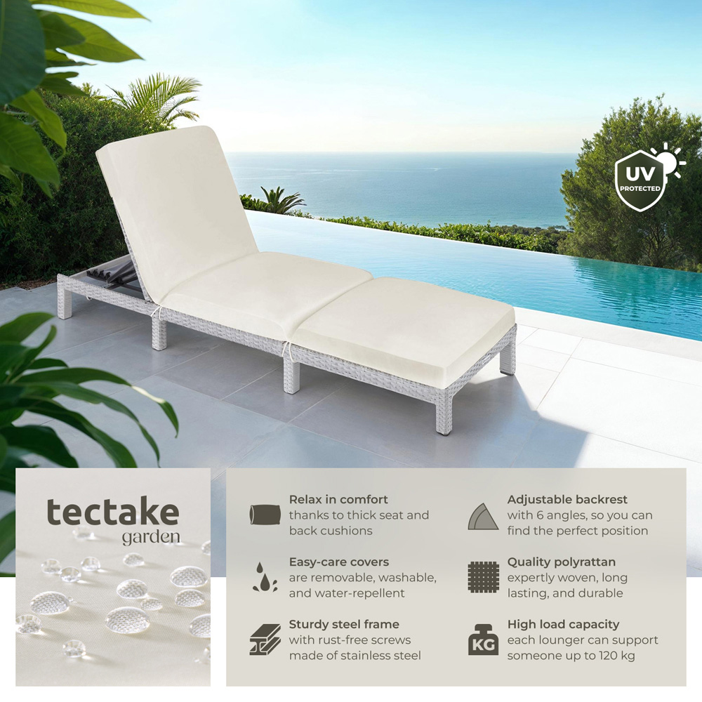 tectake Sofia Light Grey 6 Level Adjustable Backrest Sun Lounger Image 6