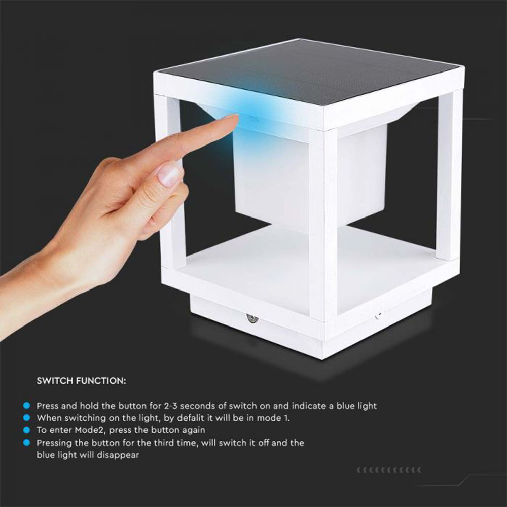 V-TAC White Warm White LED Solar Pillar Light Image 3