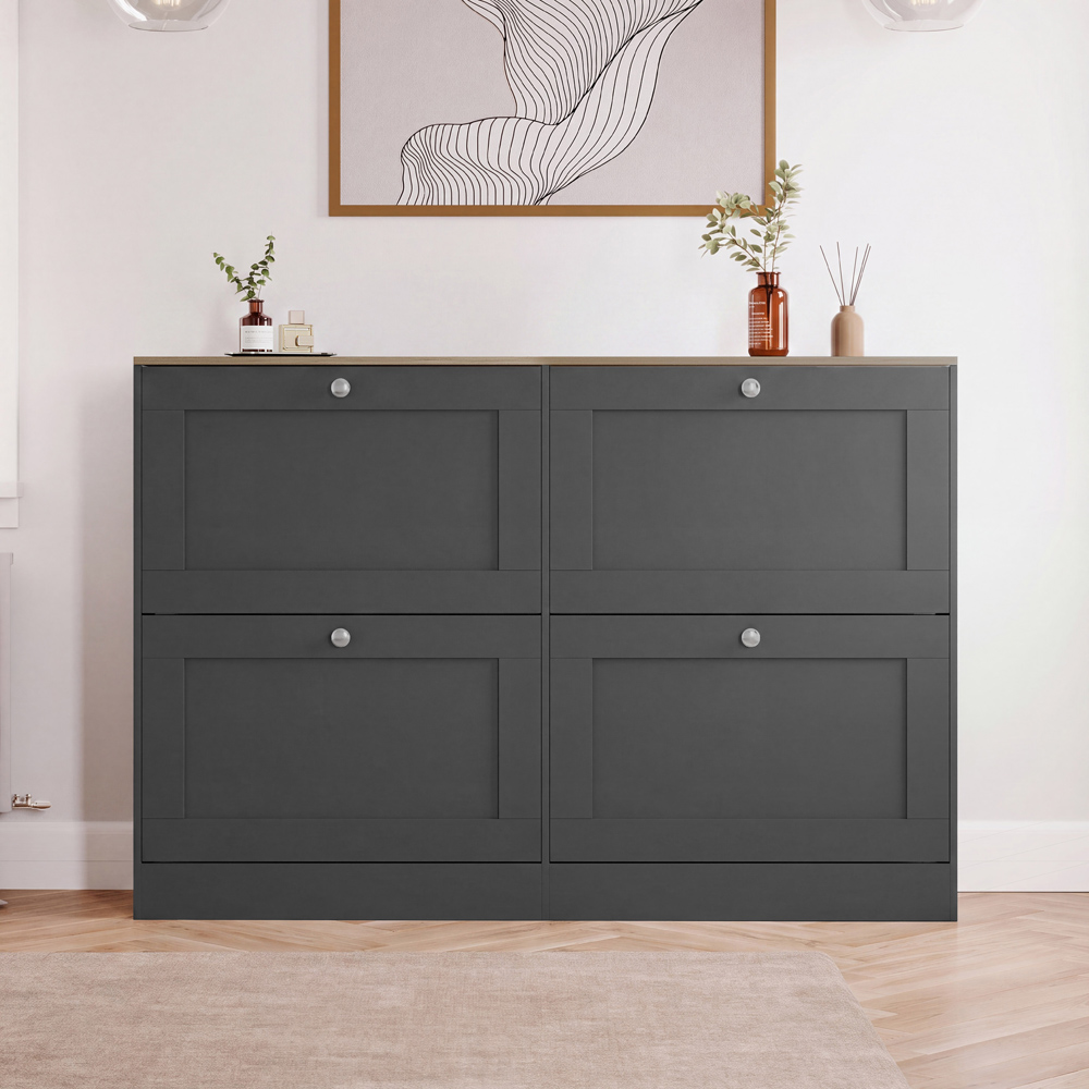 Vida Designs Altino 4 Flip Down Drawer Charcoal Grey and Oak Shoe Cabinet Image 3