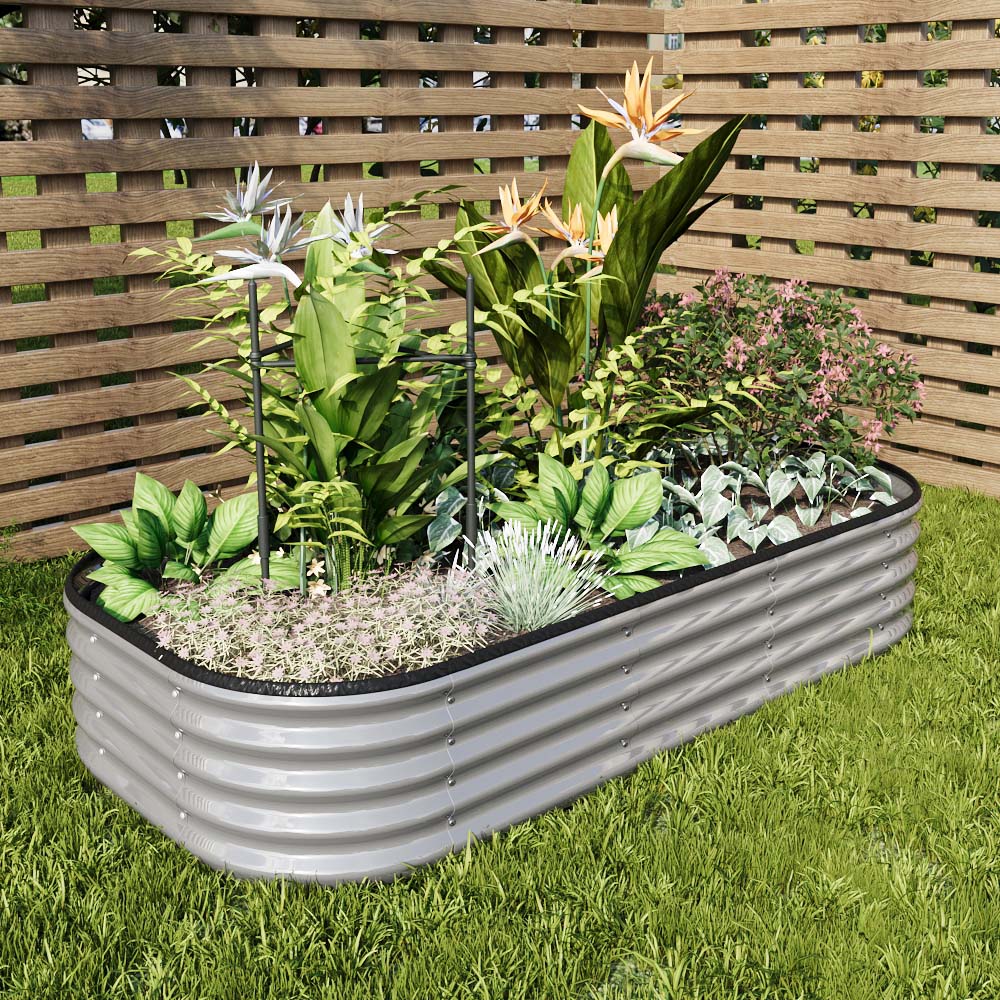 Living and Home Silver Oval Shaped Galvanised Steel Raised Garden Bed 160 x 80 x 30cm Image 2