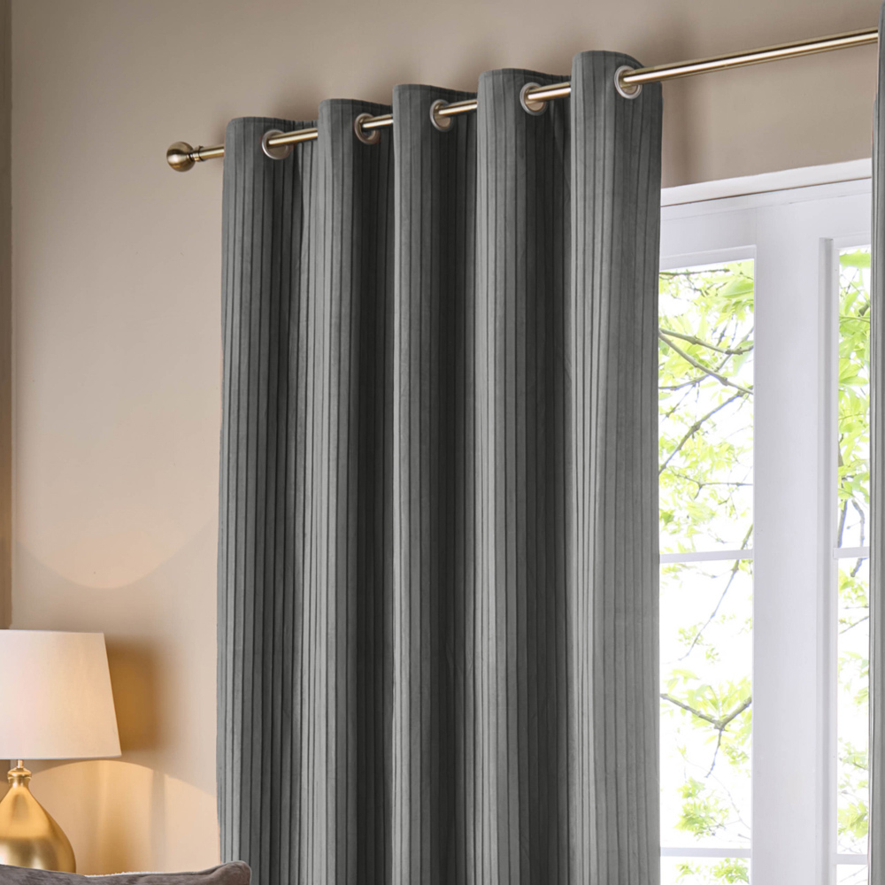 Paoletti Corinthian Grey Velvet Eyelet Curtains 168 x 137cm Image 2
