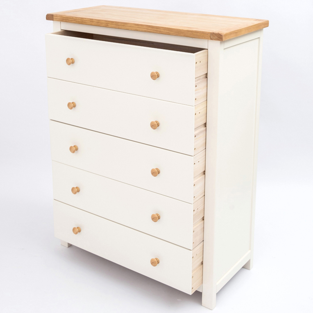 Cabinet Bits Maggiori 5 Drawer White Wood Knob Chest of Drawers Image 5